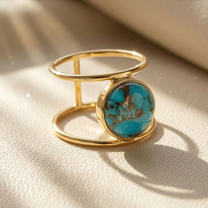 Turquoise Gemstone Gold Vermeil Plated Statement Ring