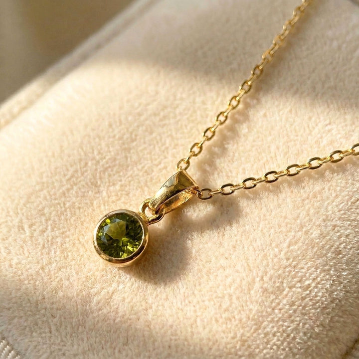Mini Round Peridot August Birthstone Pendant Necklace