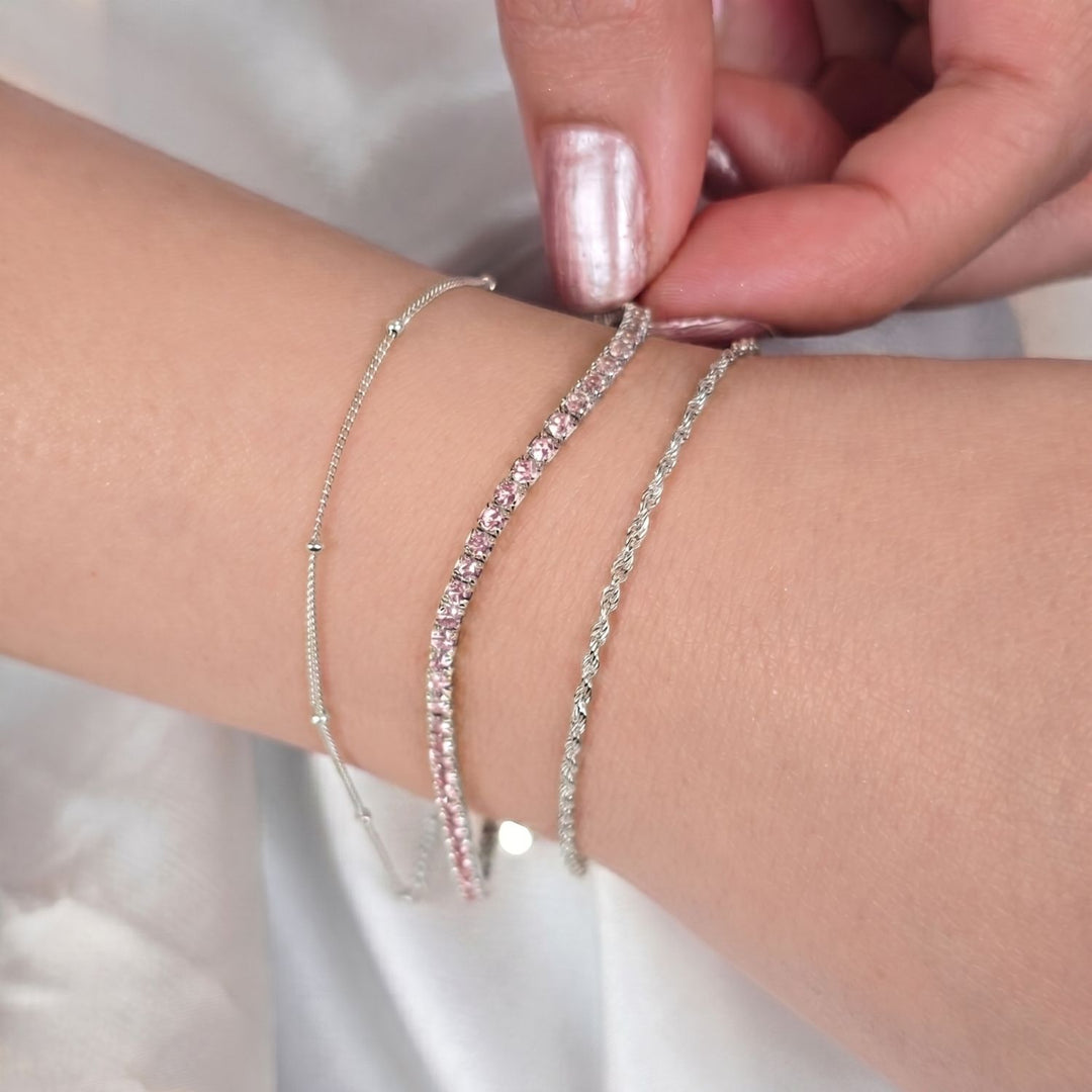 Pink Tourmaline Gemstone Silver Tennis Bracelet