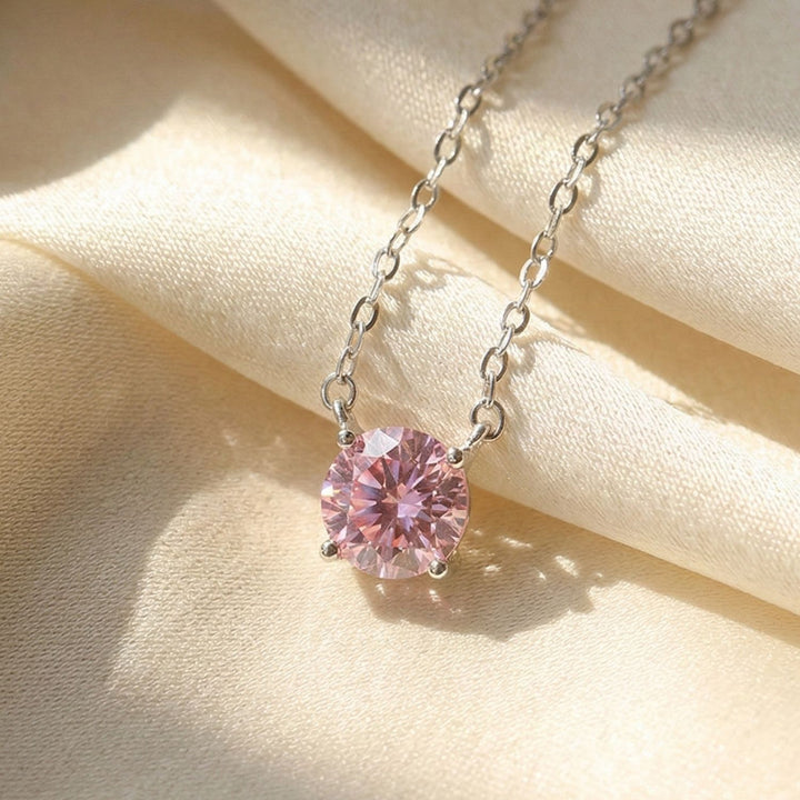 Pink Tourmaline Moissanite Crystal Silver Necklace
