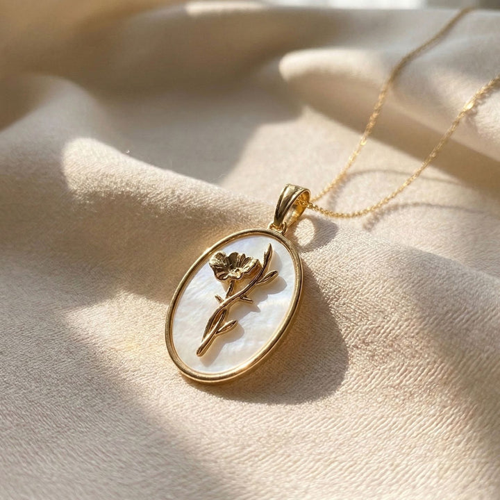 Violet February Birth Flower Pearl Gold Plated Necklace