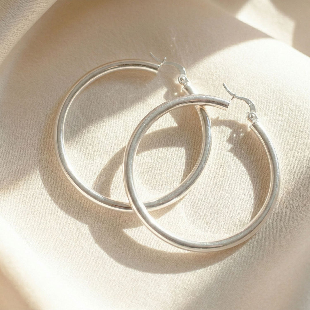 Everyday Minimalist Plain Sterling Silver Hoop Earrings