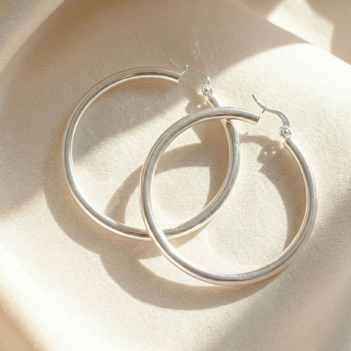 Everyday Minimalist Plain Sterling Silver Hoop Earrings