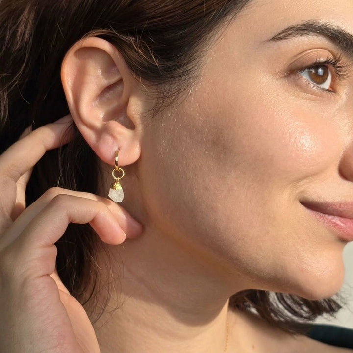 Raw Moonstone June Birthstone Gold Plated Huggies