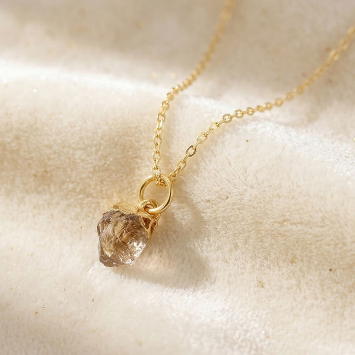 Raw Herkimer Diamond Gold Plated April Birthstone Necklace