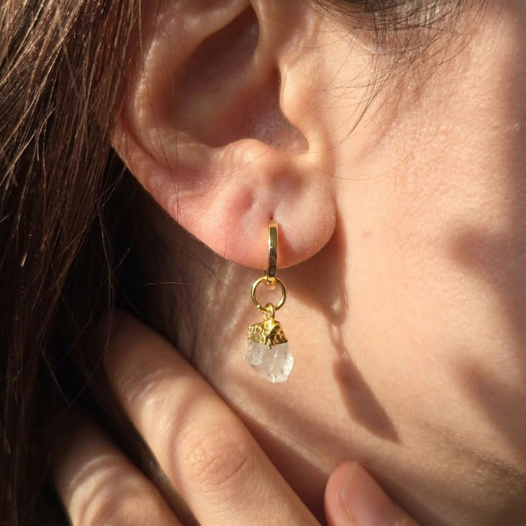 Raw Moonstone June Birthstone Gold Plated Huggies