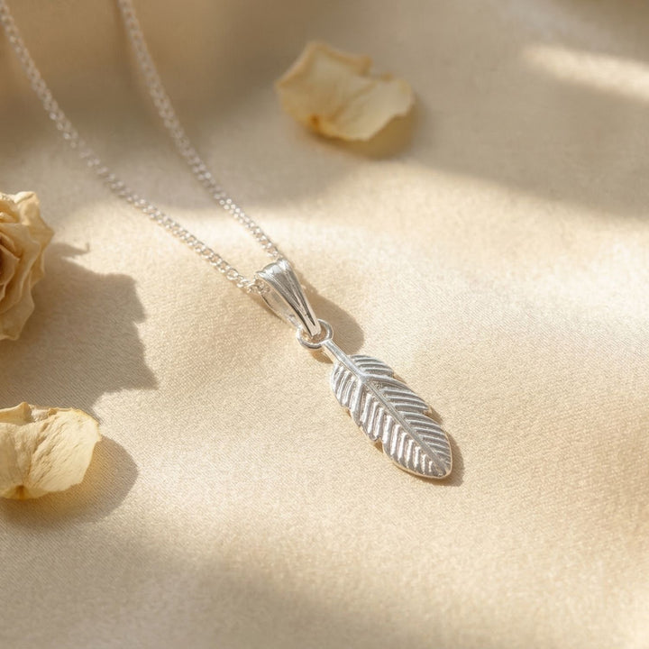 Small Feather Charm Sterling Silver Necklace