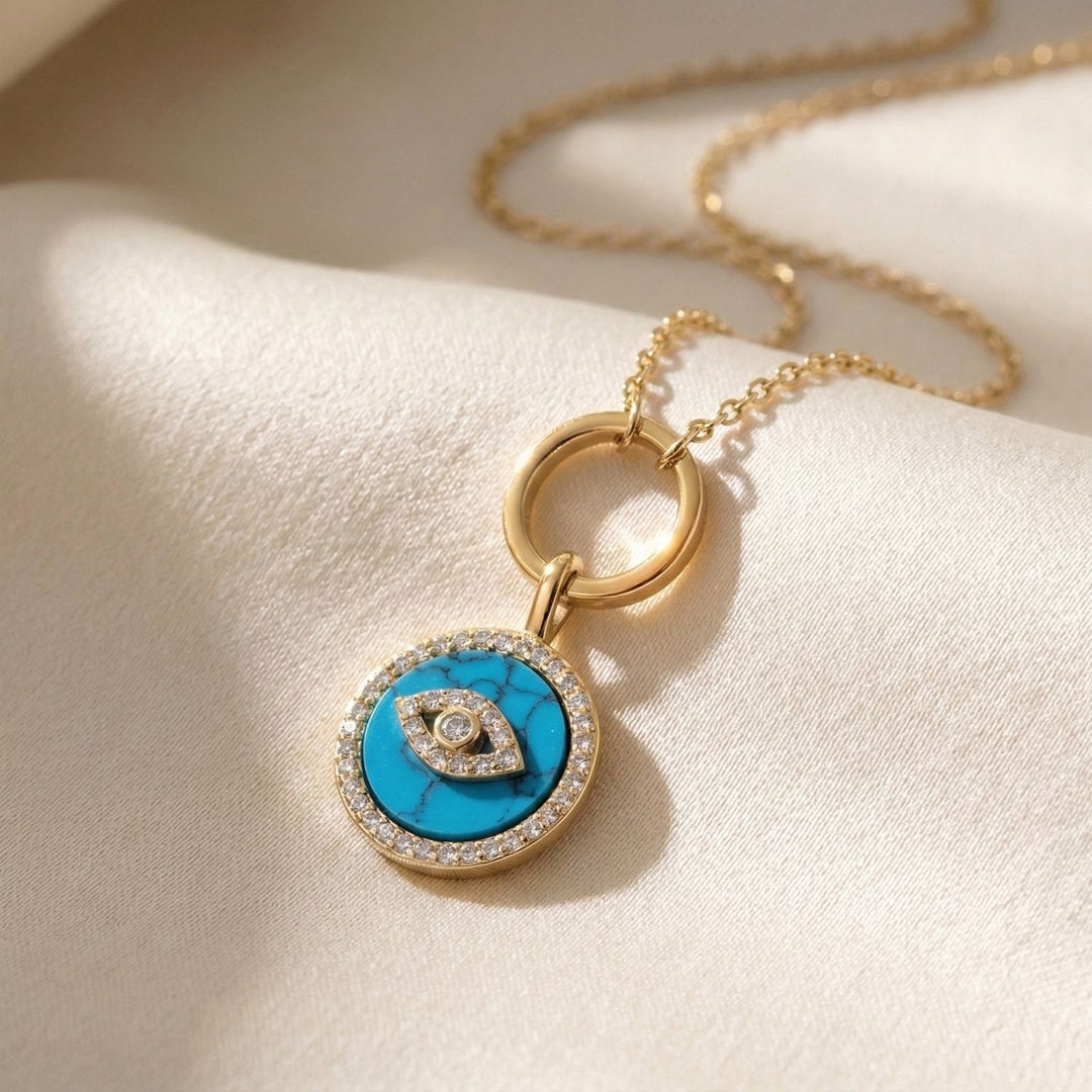 Gold Plated Turquoise Evil Eye Pendant Charm Necklace