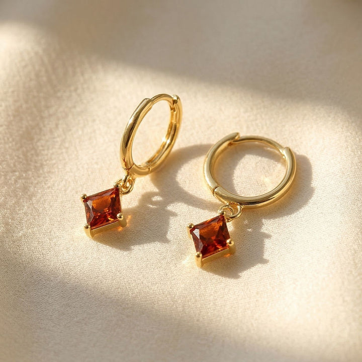 Garnet January Birthstone Delicate Dangle Hoops