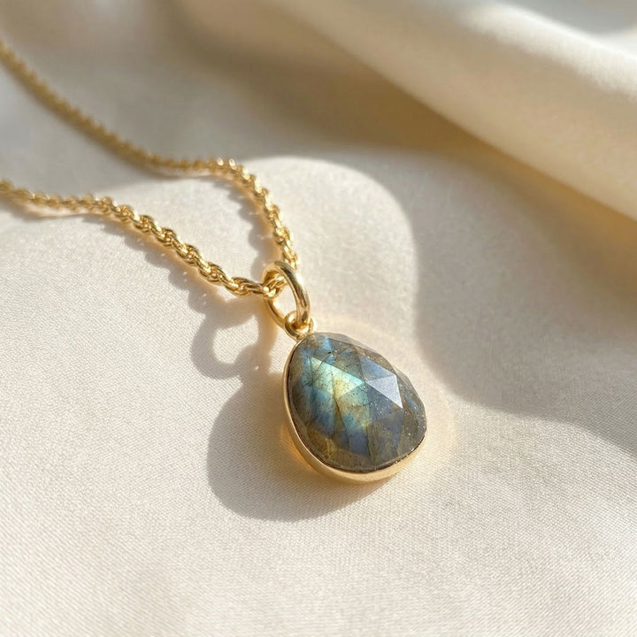 Statement Gold Vermeil Plated Labradorite Gemstone Crystal Rope Necklace