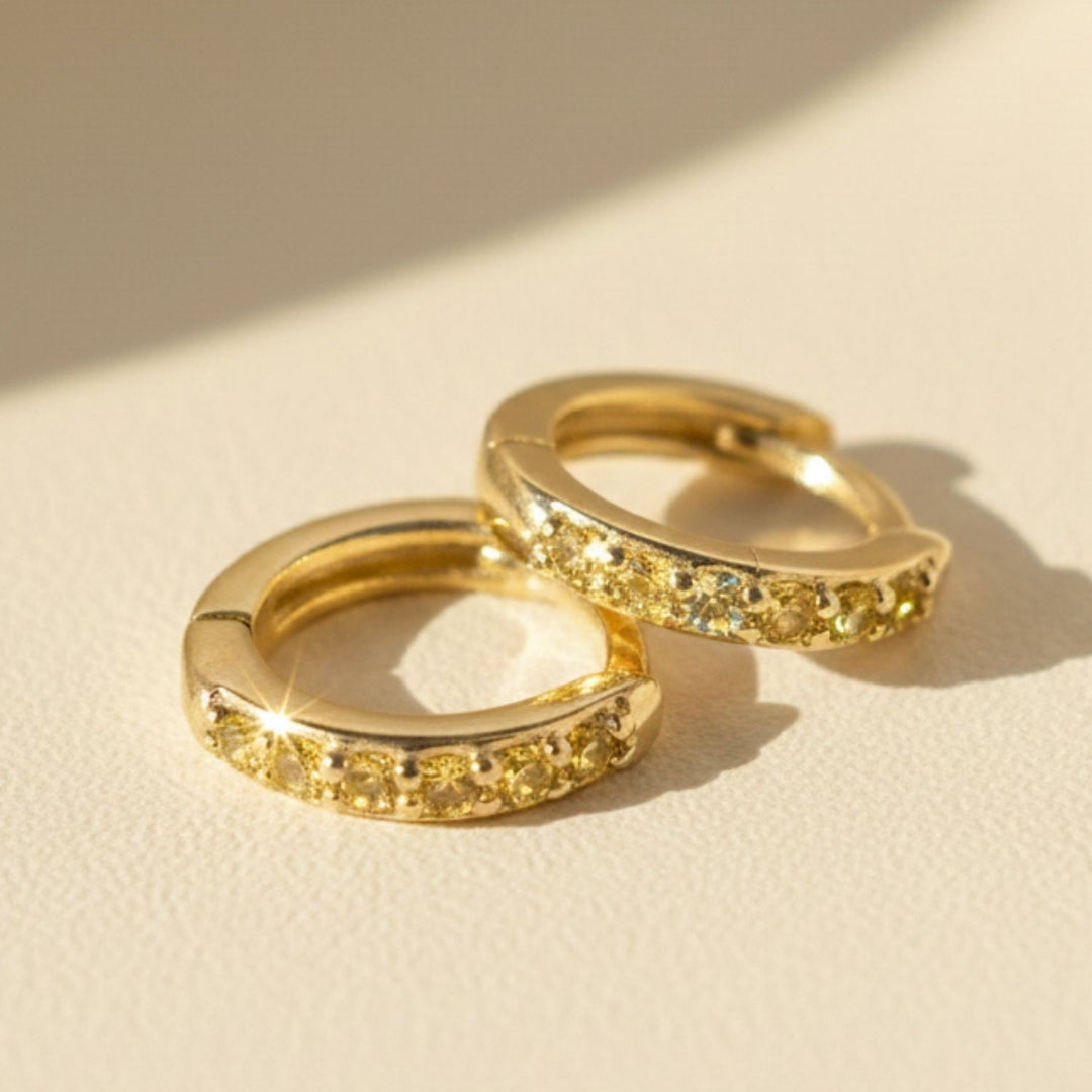 Citrine November Birthstone Small Huggie Hoop Earrings