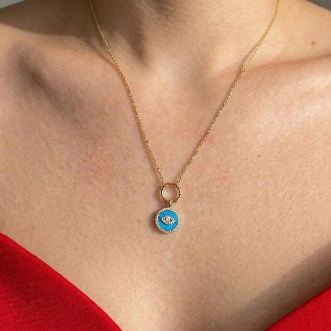 Gold Plated Turquoise Evil Eye Pendant Charm Necklace