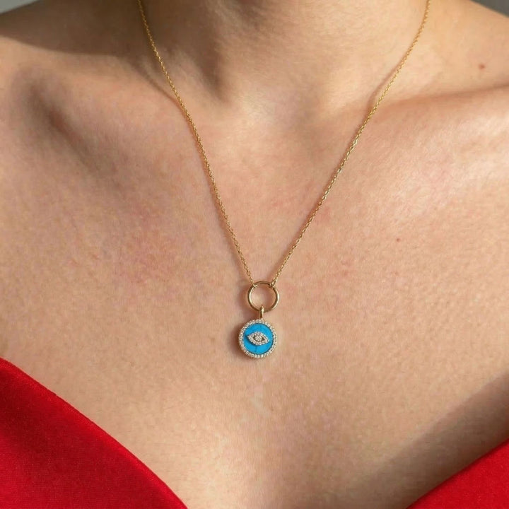 Gold Plated Turquoise Evil Eye Pendant Charm Necklace