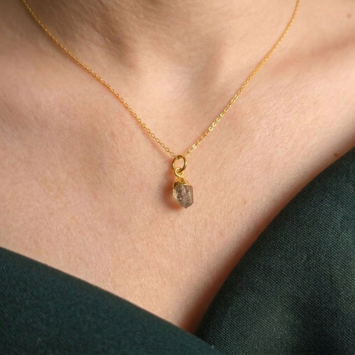 Raw Herkimer Diamond Gold Plated April Birthstone Necklace