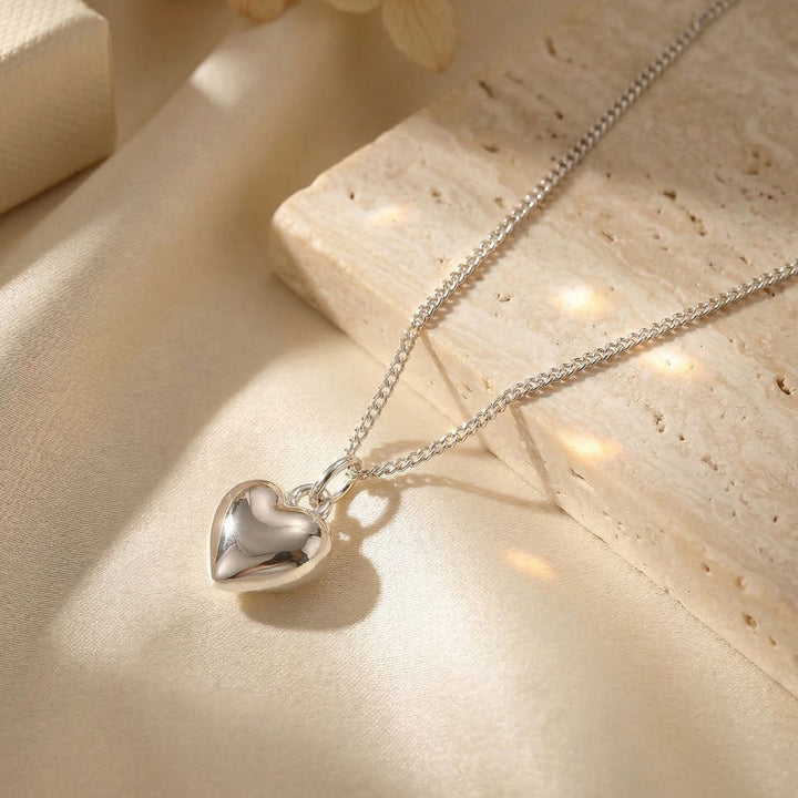 Minimalist Puffed Heart Sterling Silver Necklace