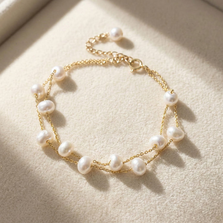 Freshwater Pearl Double Chain Wedding Bracelet Gift