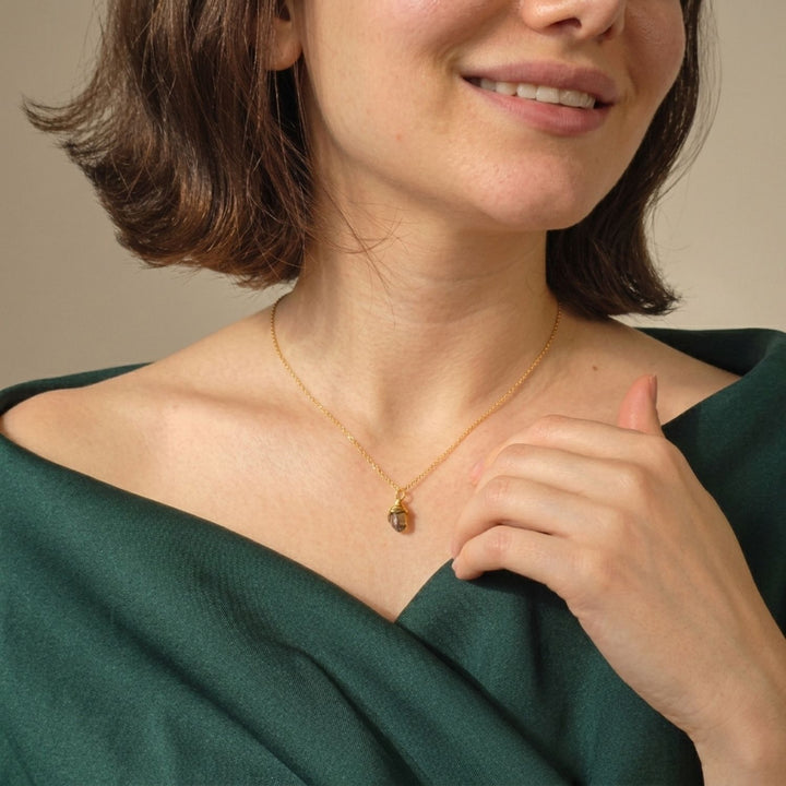 Raw Herkimer Diamond Gold Plated April Birthstone Necklace