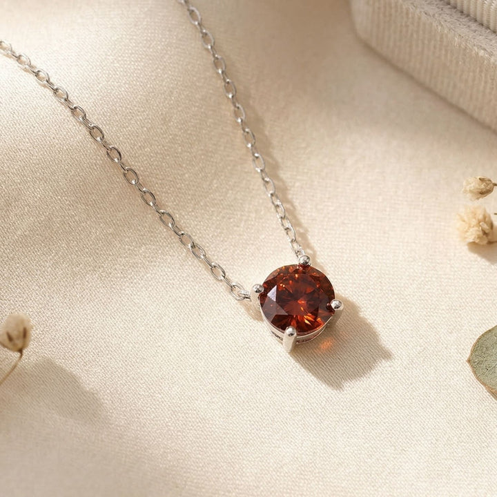 Garnet Moissanite Crystal Sterling Silver Necklace