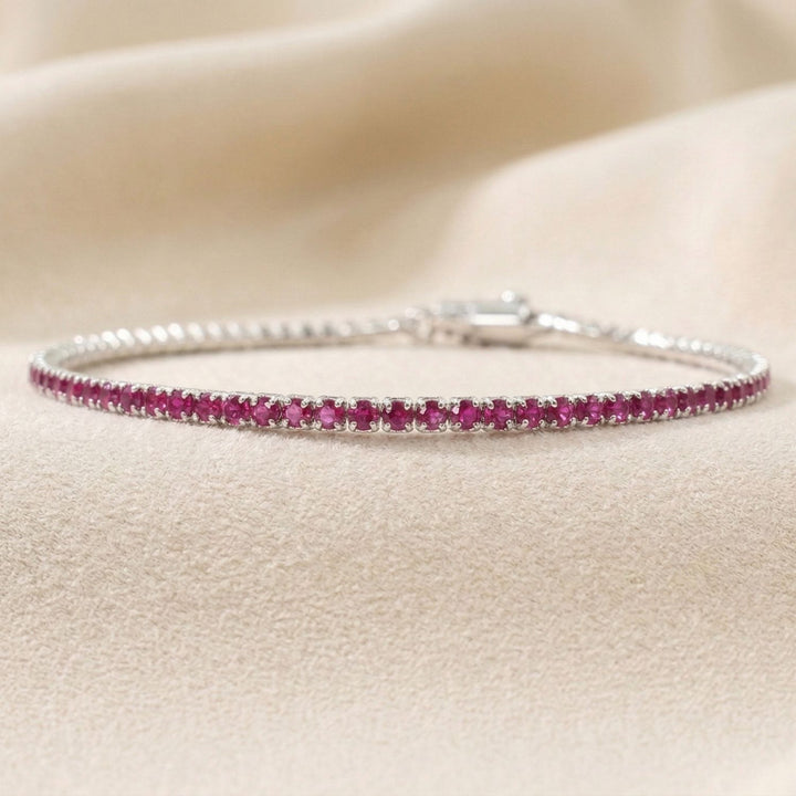 Ruby Gemstone Sterling Silver Tennis Bracelet