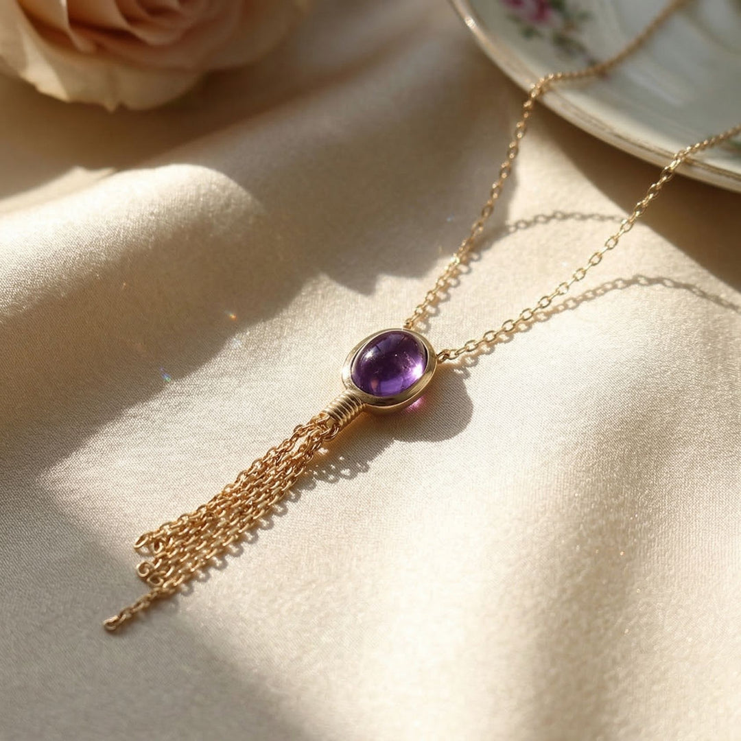 18ct Gold Plated Oval Amethyst Necklace