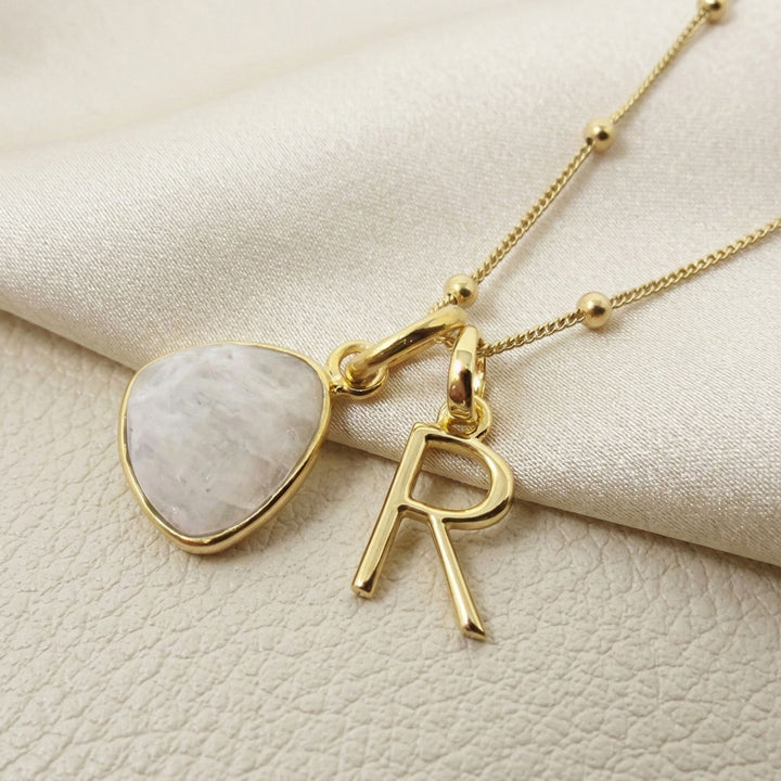 18ct Gold Vermeil Plated Moonstone Initial Necklace