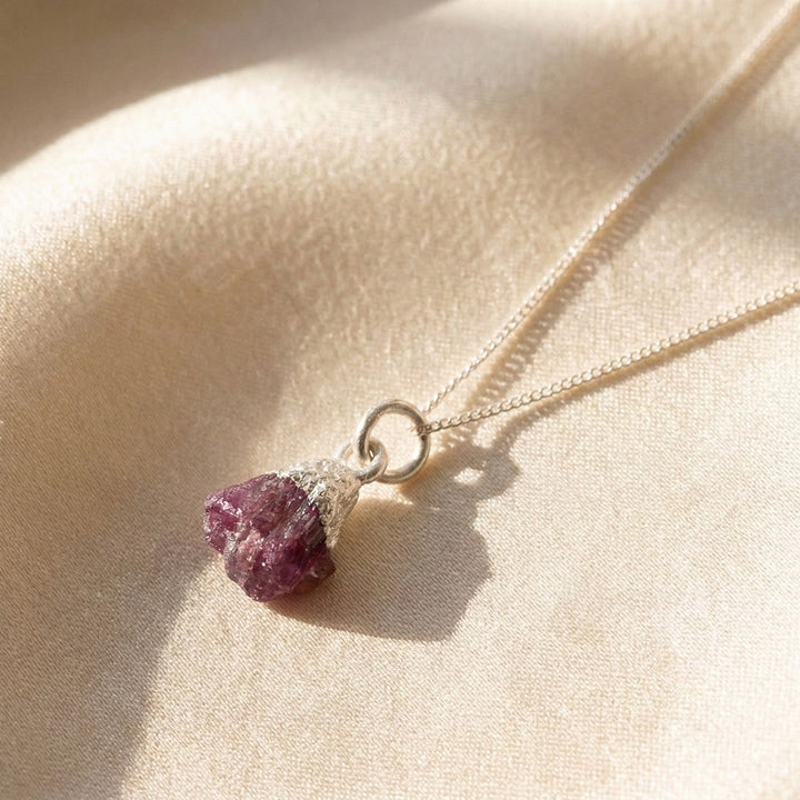 Raw Ruby Sterling Silver July Birthstone Necklace