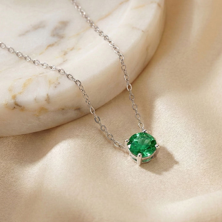 Emerald Moissanite Crystal Sterling Silver Necklace