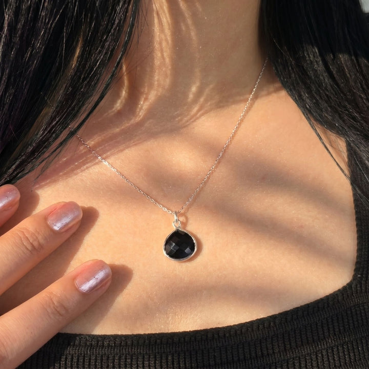 Sterling Silver Black Onyx Gemstone Pendant Necklace