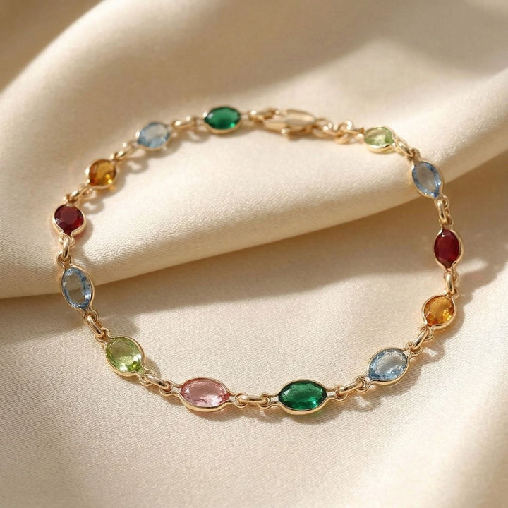 Multicolour Gemstone Crystal Gold Plated Bracelet
