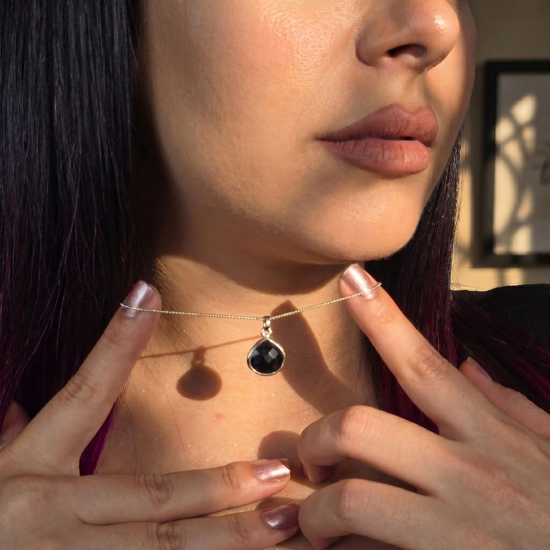 Sterling Silver Black Onyx Gemstone Pendant Necklace