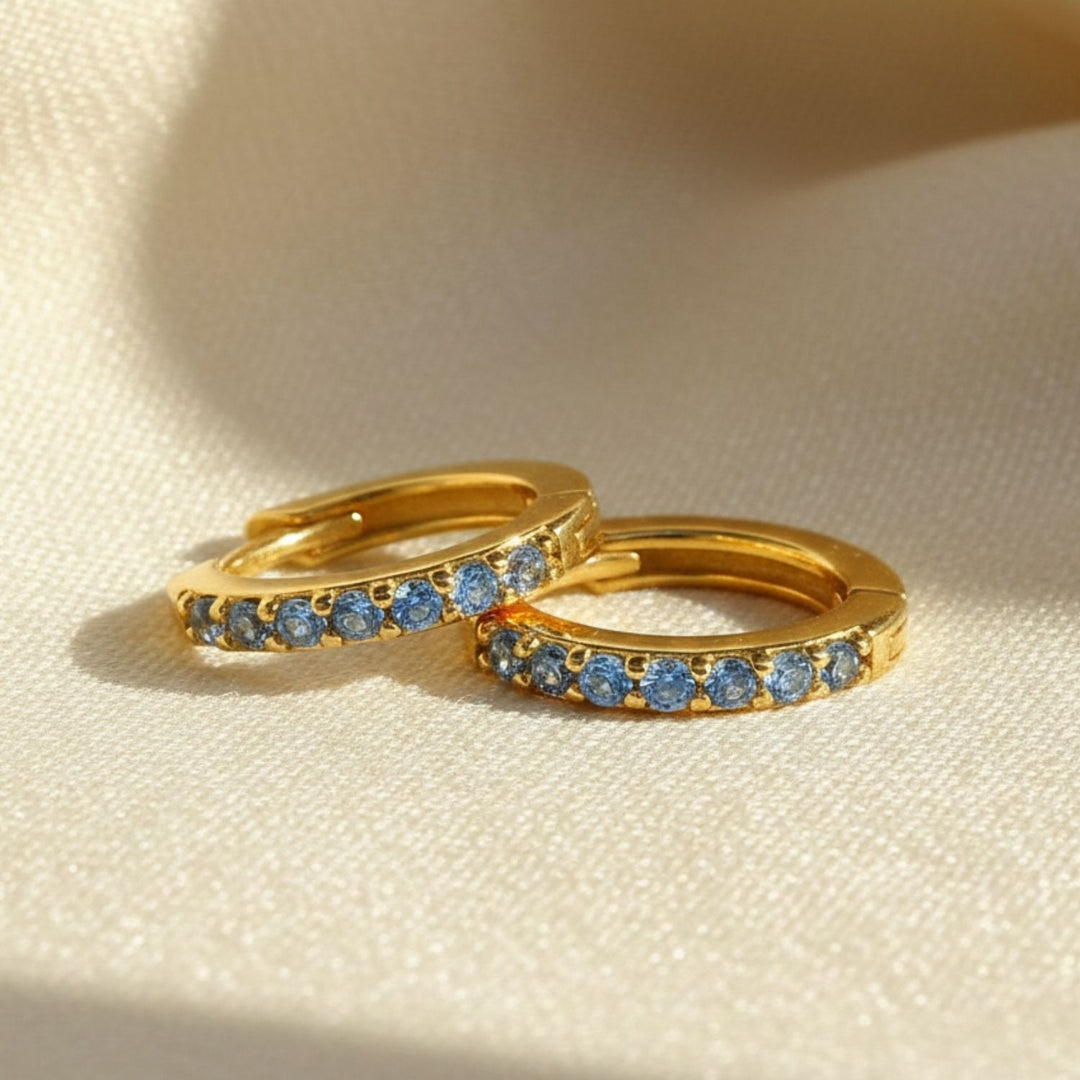 Blue Topaz December Birthstone Small Huggie Earrings