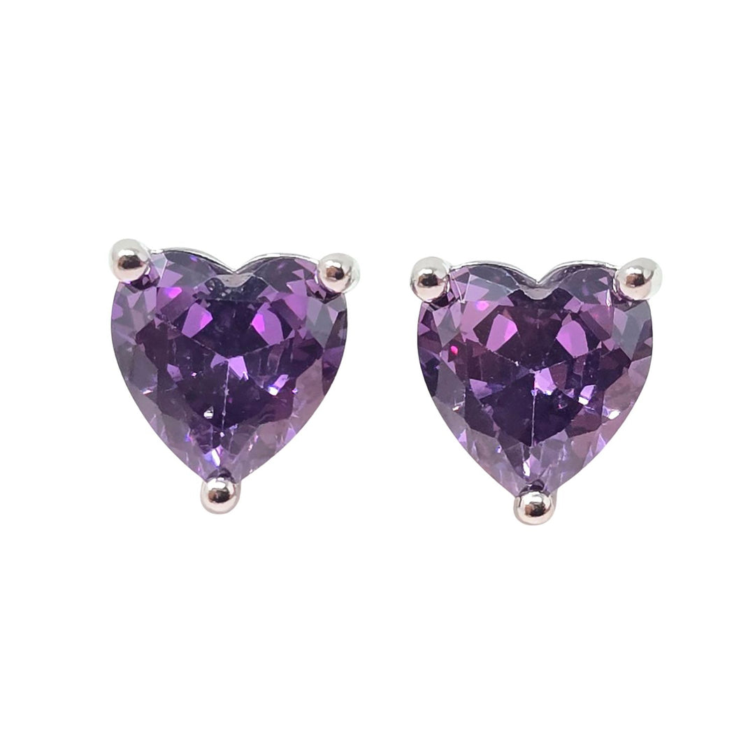 Amethyst Heart Sterling Silver Stud Gemstone Earrings