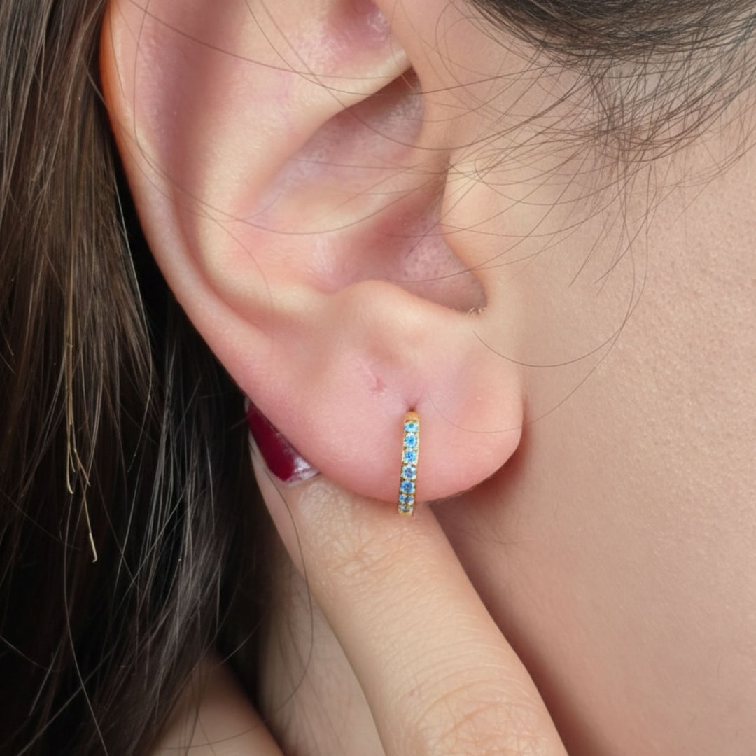 Blue Topaz December Birthstone Small Huggie Earrings