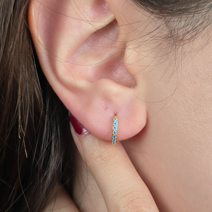 Blue Topaz December Birthstone Small Huggie Earrings