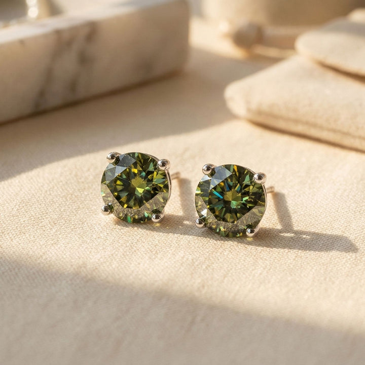 Peridot Moissanite Crystal Sterling Silver Earrings