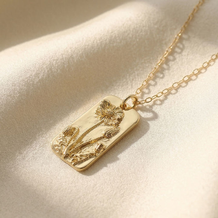 Dainty Poppy August Birth Flower Gold Plated Charm Necklace