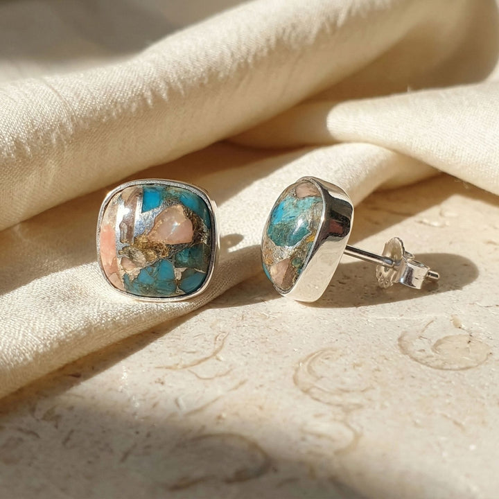 Opal Turquoise Sterling Silver Gemstone Stud Earrings