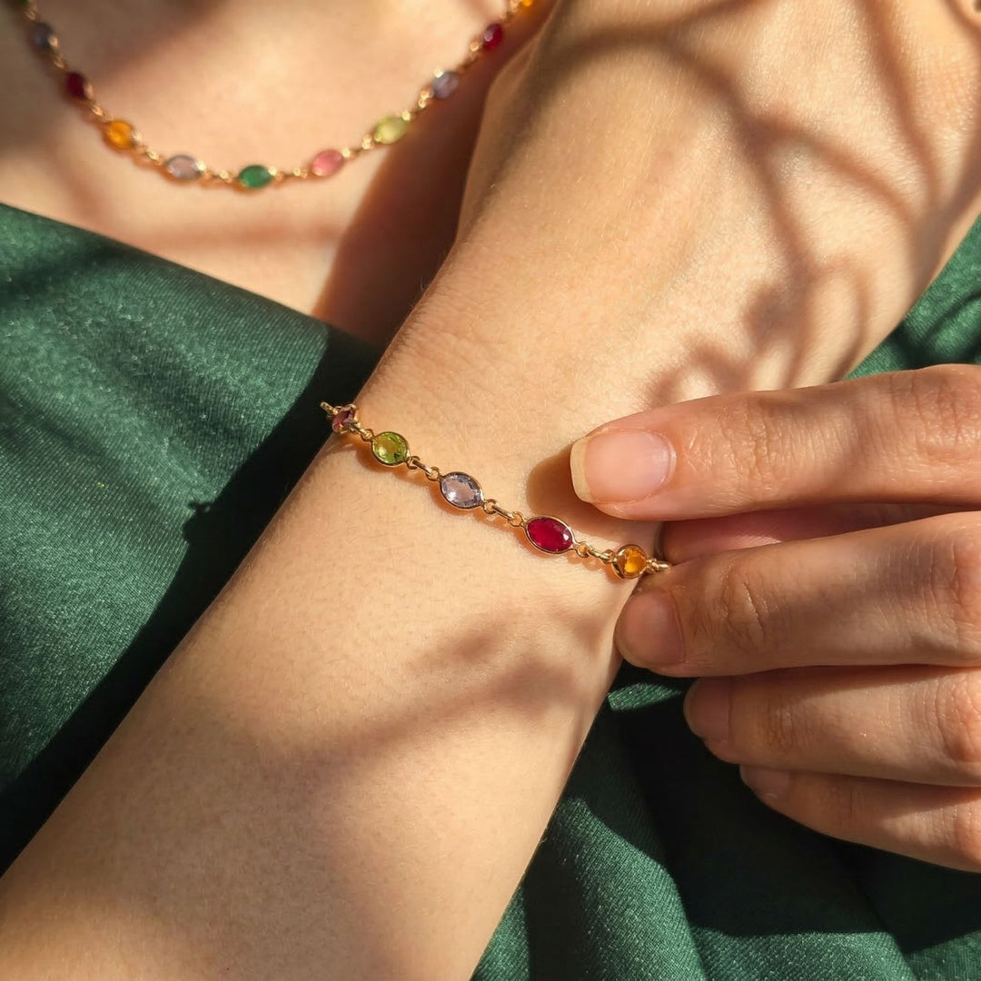 Multicolour Gemstone Crystal Gold Plated Bracelet