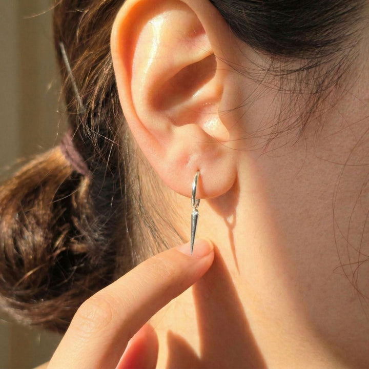 Dainty Spike Huggie Small Hoop Sterling Silver Earrings