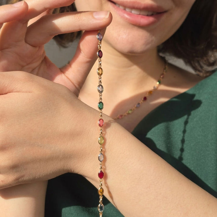 Multicolour Gemstone Crystal Gold Plated Bracelet