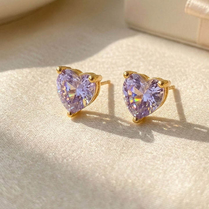 Alexandrite Heart June Birthstone Stud Earrings