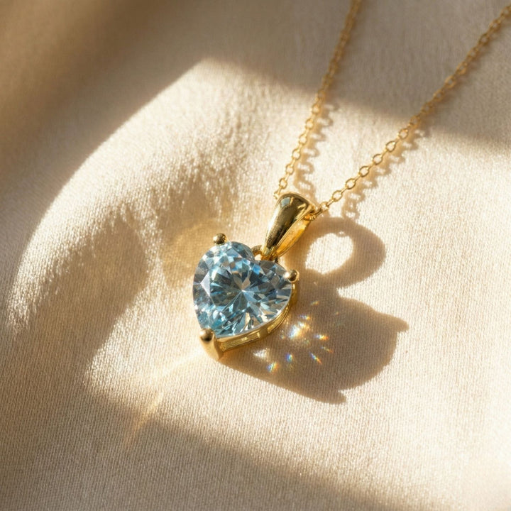 Heart Aquamarine March Birthstone Necklace