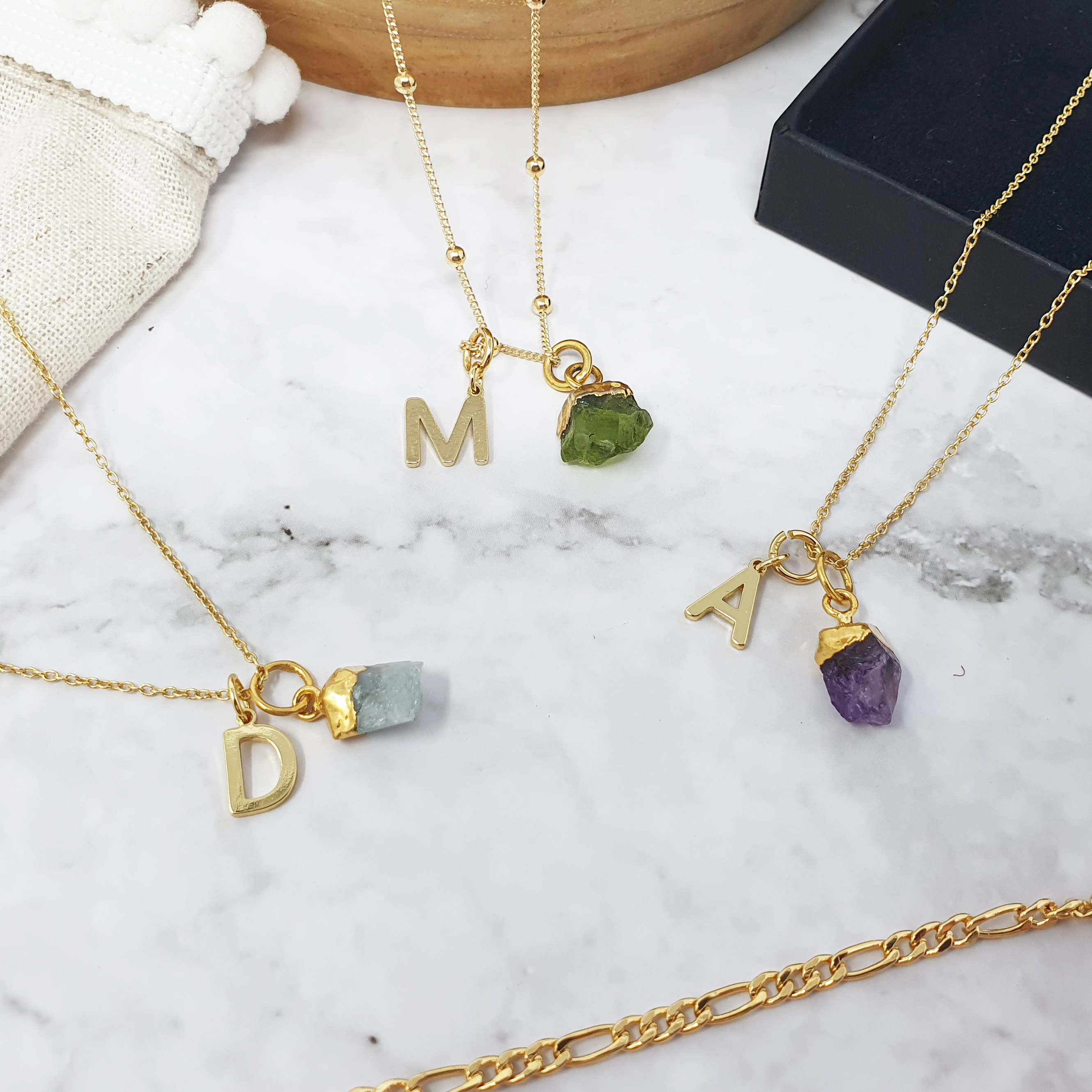 Initial Birthstone Tag Necklace in Gold Plating - MYKA