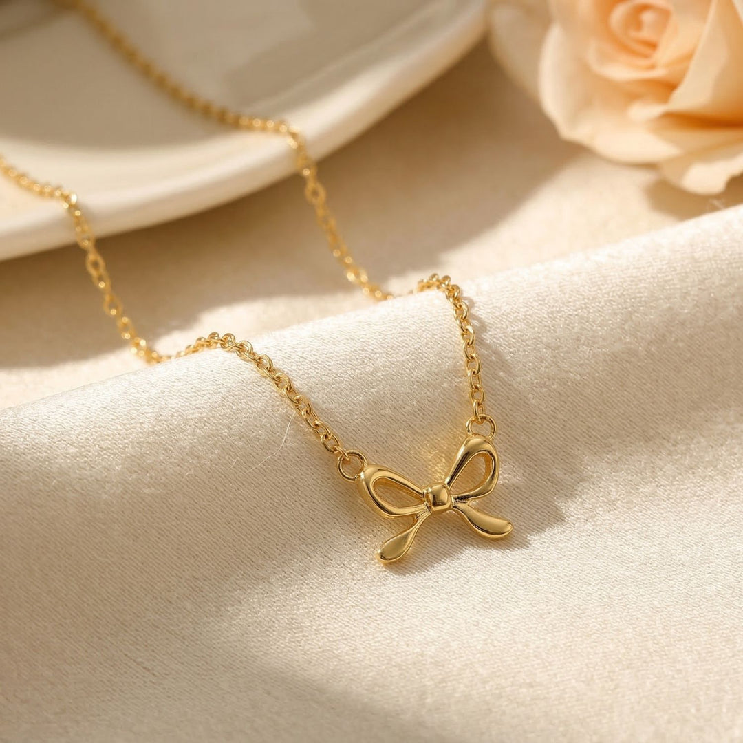 Tiny Small Bow Tie Ribbon Gold Plated Necklace