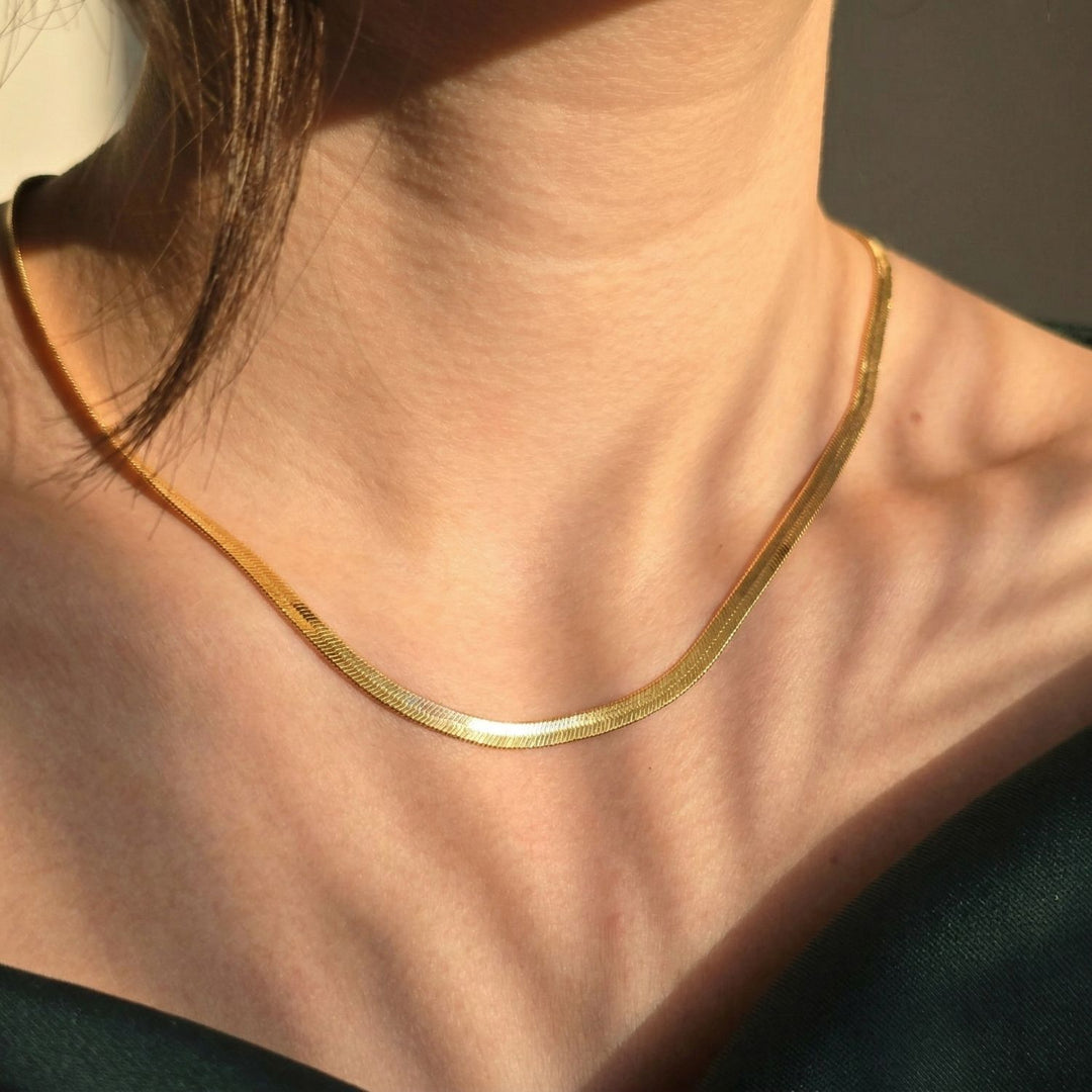 18ct Gold Plated Herringbone Snake Chain Necklace