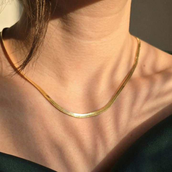 18ct Gold Plated Herringbone Snake Chain Necklace