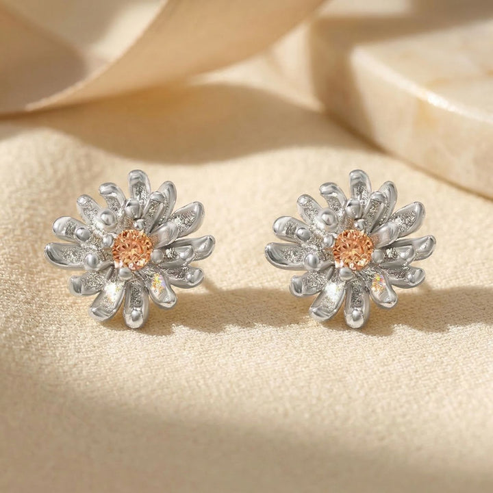 Citrine November Birthstone Chrysanthemum Birthflower Sterling Silver Stud Earrings