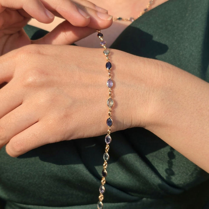Blue Crystal Multi Gemstone Gold Plated Bracelet