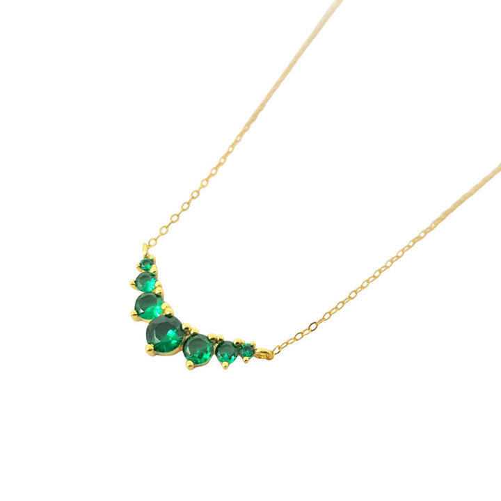 Graduated Round Emerald Stones Gold Plated Necklace