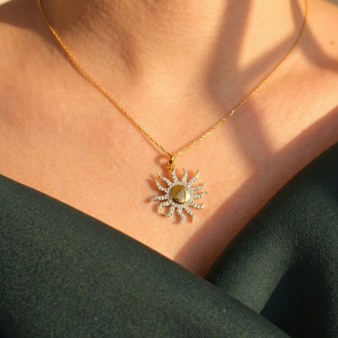Gold Plated Distant Sun Pendant Charm Necklace